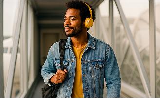 Homem com fones de ouvido